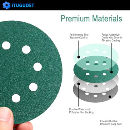 5 Inch 8 Hole P150 Grit Zirconia Wet Dry Sanding Discs - 50 Pack - size: 150 Grit