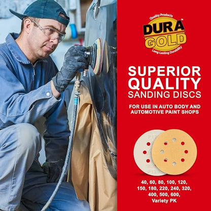 Dura-Gold 5" Gold Sanding Discs, 120 Grit, Box of 50, 8 Hole Pattern, H & L - size: 120-Grit - Gold
