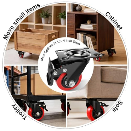 2" Caster Wheels,2 inch Heavy Duty Casters with Brake Set of 4 - size: 2 Inch (4 Pack)