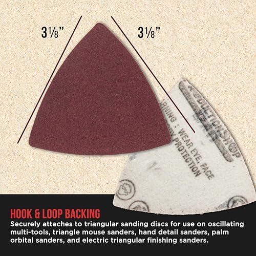 ProductionShop Premium 150 Grit Triangle Mouse Detail Sander Sandpaper Sheets, Box of 45 - Hook & Loop, Triangular Shaped Mouse Disc Pads - Oscillating Multi-Tools - Woodworking, Sand Furniture Paint - style: 150 Grit