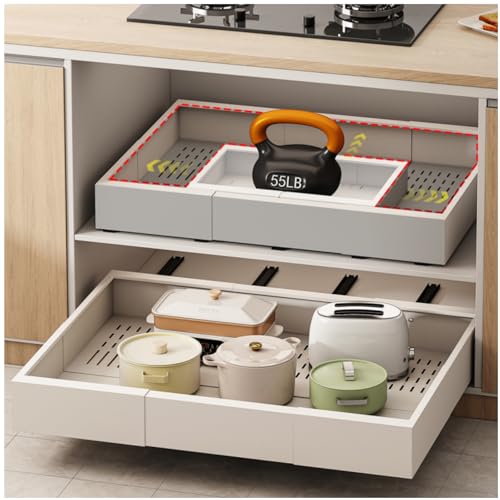 Fokyfok Pull Out Cabinet Organizer,23"-31"W,17"-24"D,Expandable,Adhesive - color: White, size: (23"W-31"W)X(17"D-24"D)