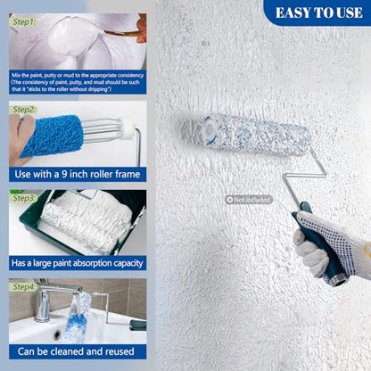 9 Inch Textured Paint Roller Covers, 4 Pack - size: 9 Inch Textured Paint Roller Kit, 4 Pack