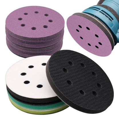 5 Inch 8 Hole Orbital Sander Foam Pads and Sanding Discs Hook and Loop - color: 4PC Pads & 20PC Sanding Discs