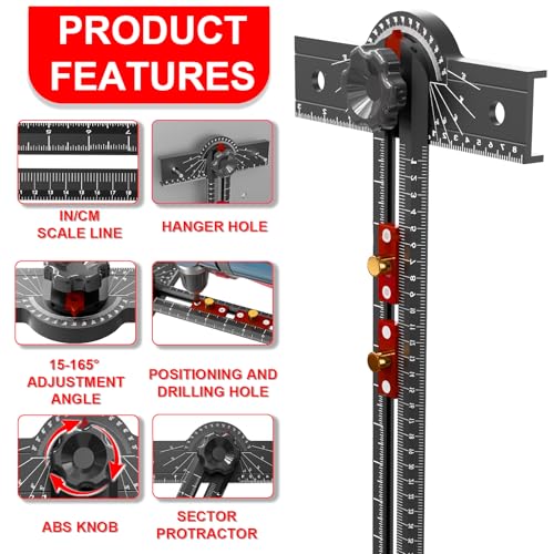 29 Inch Woodworking T Square Ruler, Aluminum Alloy, Adjustable Angle 15-165° Measurement Tool, Precision Drilling Positioning Guide for Carpentry, Drafting, Contractor, Scribe Crafting, Drywall - color: 29.3in black