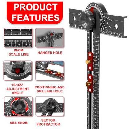 29 Inch Woodworking T Square Ruler, Aluminum Alloy, Adjustable Angle 15-165° Measurement Tool, Precision Drilling Positioning Guide for Carpentry, Drafting, Contractor, Scribe Crafting, Drywall - color: 29.3in black