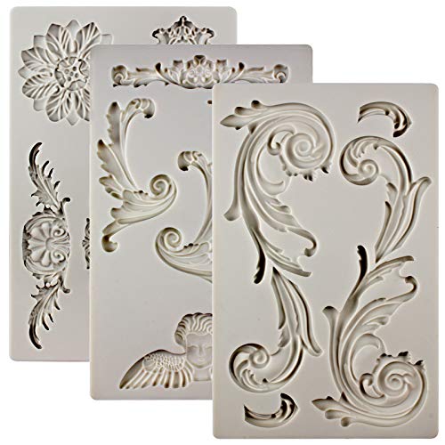 Baroque Style Ornament Curlicues Silicone Molds 3-Count Cherub Birdbath Scrollworks Art Deco Inspired Lace - color: Cherub,Birdbath,Scrollworks,Art Deco Lace 3-Tray