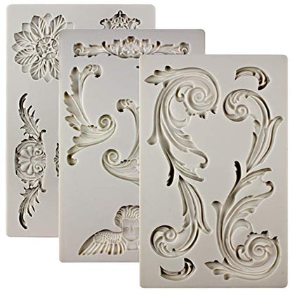 Baroque Style Ornament Curlicues Silicone Molds 3-Count Cherub Birdbath Scrollworks Art Deco Inspired Lace - color: Cherub,Birdbath,Scrollworks,Art Deco Lace 3-Tray