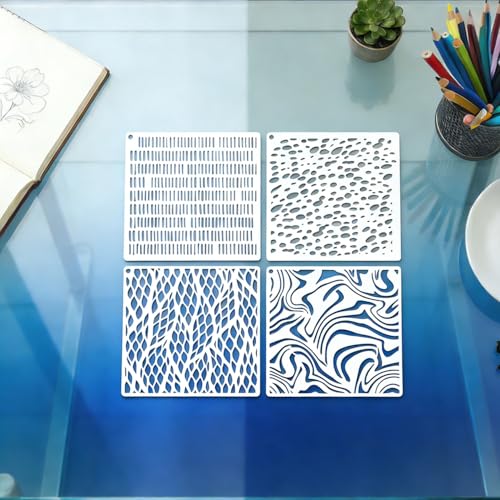 16 Pcs Texture Stencils for Painting Reusable Plastic Small 6×6 Inch Geometric Layering Stencils Abstract Layering Drawing Templates for Crafts DIY Wall Canvas Notebook Knit Card Wood - color: Style A