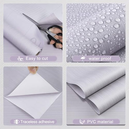 Silver Grasscloth Peel and Stick Wallpaper, A Set of 15.7"x236" Textured Self-Adhesive Waterproof Vinyl Fabric Contact Paper, Wall Paper for Kitchen, Shelf Linen, Bathroom, Bedroom - color: Silver, size: 15.7" x 236"