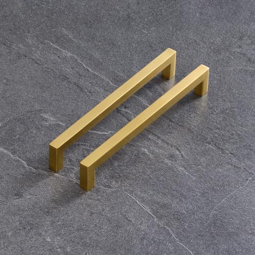 20 Pack Gold Kitchen Cabinet Handles 8 Inch Drawer Pulls Square Cupboard Handles Modern Stainless Steel Cabinet Door Handles Vanity Pulls - color: Gold, size: 8 inch hole centers