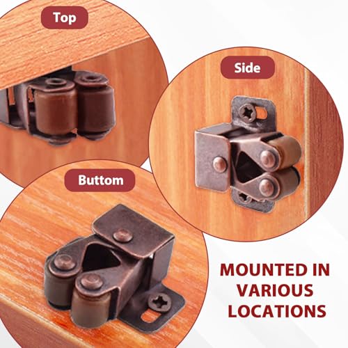8 Pcs Cabinet Latch Double Roller Catch, Red Bronze Catch Hardware