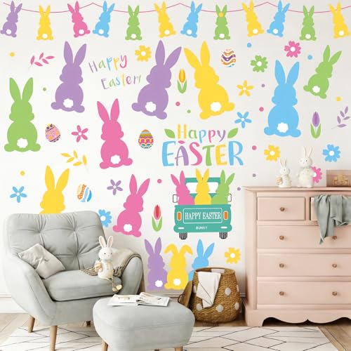 Happy Easter Bunny Wall Decals, 9 Sheets 74 Pcs - color: Easter Bunny