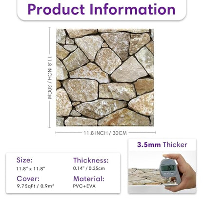 3D Peel and Stick Faux Stone Wall Panels 11.8" x 11.8" 10-Pack - color: Stone-SM-X