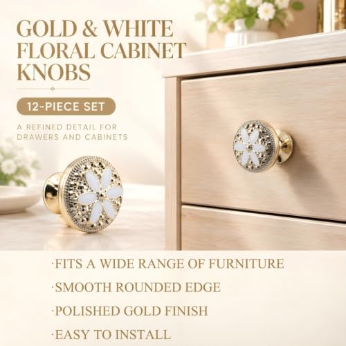 Wealrit 12 pcs Diameter 1.2 Inch Flower Shaped Cabinet Knobs