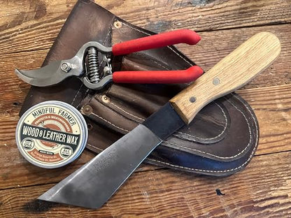 Mindful Farmer Wood & Leather Wax — All-Natural Wood & Leather Conditioner & Waterproofing Balm — Beeswax, Linseed Oil, & Citrus Oil — Protects Handles, Tools, Boots & Leather