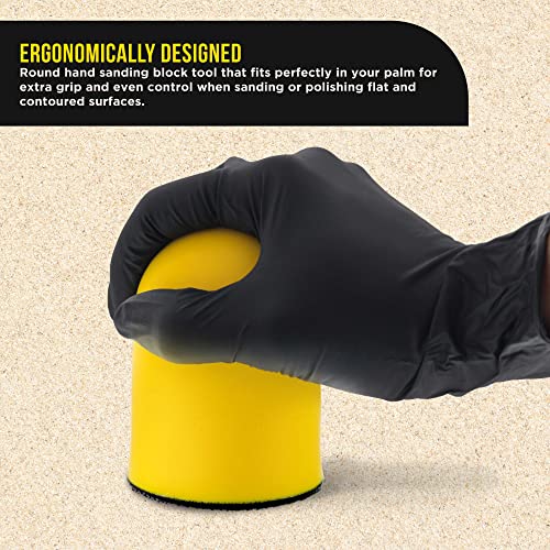 Dura-Gold 2" Round Palm Grip Foam Hand Sanding Block Pad, 2 Pack - Hook &