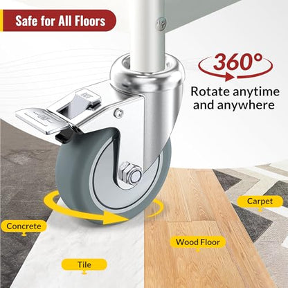 HOLKIE Stem Caster Wheels 3 inch Locking Casters Set of 4, 7/16-Inch Stem Diameter Swivel Castor Heavy Duty TPR Rubber Replacement Castors for Cart, Stool, Mop Bucket, Grill, Shop Vac - style: 3 inch-165LBS(With Brake)