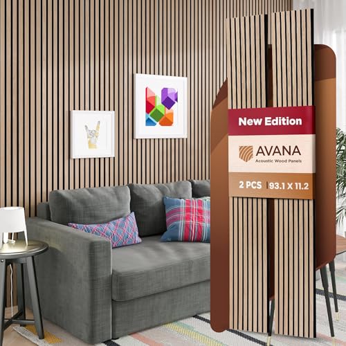 Avana Acoustic Wood Wall Panels – 93.2x11.25 Inch Panels – Fits 94x12 Layout – White Oak Acoustic Panels 2 PCs – Wall Panels for Interior Wall Decor for Homes, Offices – Durable Wood Panels for Wall - color: Rustic Oak, size: 94X11 (2 PCs)
