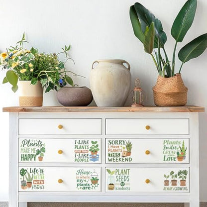 Peacoblue Potted Plants Rub On Transfers for Craft, Transfer Sticker - style: Potted Plants and Words