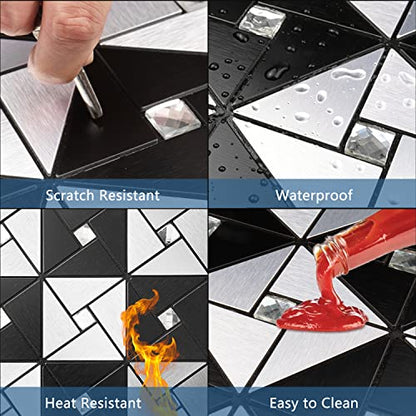 Vamos Tile 10 Sheets Metal Peel and Stick Backsplash Tile - color: Black&Silver