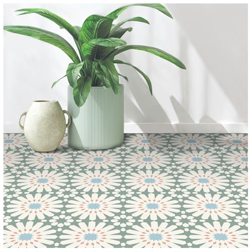 MORCART 20PCS 7.87" x 7.87" Peel and Stick Floor Tile, DIY Vinyl Flooring - color: Green and White