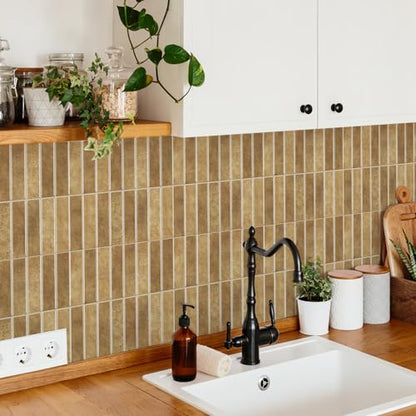 10 Sheets Thicker Design Peel and Stick Backsplash, Self Adhesive Wall Tiles, Stick on Backsplash for Kitchen and Bathroom, 11.8"x11.8", Light Brown - color: Light Brown