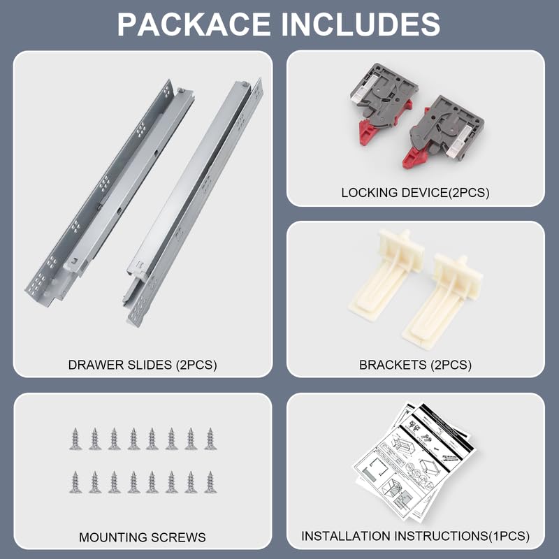 1 Pairs 18 Inch Soft Close Undermount (Bottom Mount) Drawer Slides,Concealed Drawer Runners with Mounting Screws,Locking Device and Brackets 85 lb Load Capacity 18" 2pcs - size: 18 Inch
