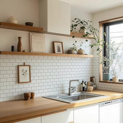 10 Sheets Thicker Design Peel and Stick Backsplash, 12"x12" Peel and Stick Wall Tiles, Subway Look Marble Tiles Backsplash for Kitchen and Bathroom, White - color: White