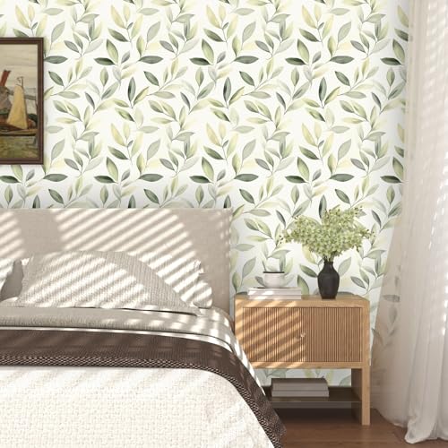 Laatse Light Green Yellow Leaf Floral Wallpaper Peel and Stick 17.5"x393" - color: Light Green, size: 17.5" x 393"