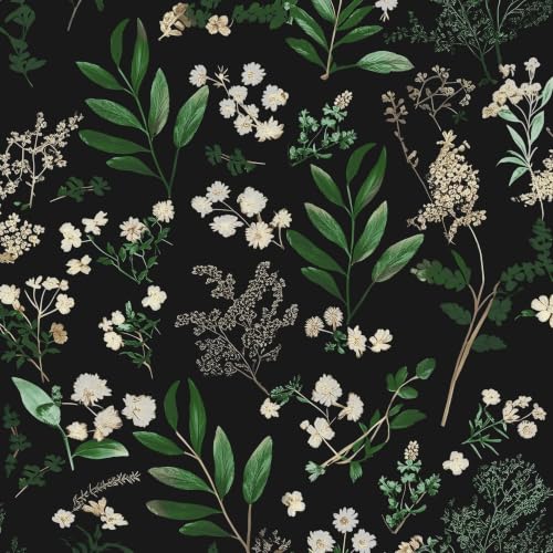 Laatse Vintage Dark Green Floral Leaf Peel and Stick Wallpaper 17.5"x197" - color: Black&Green, size: 197" x 17.5"
