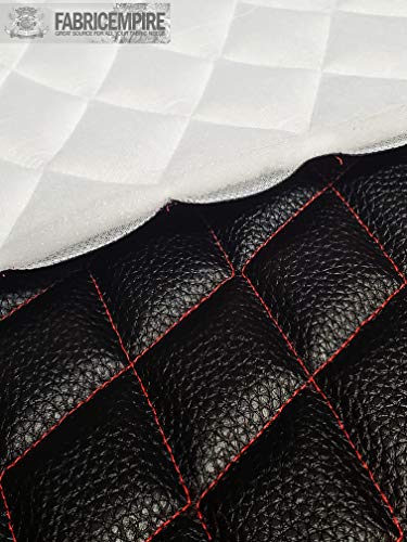 Vinyl Quilted Foam Fabric with 3/8" Foam Backing Upholstery / 52" Wide/Sold by The Yard/FABRIC EMPIRE (Black with Red Stitching, Diamond 2" x 3") - color: Black With Red Stitching, size: Diamond 2" x 3"