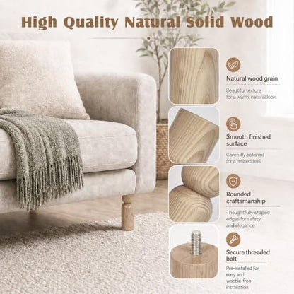 5.1 Inch wooden legs for furniture set of 4 Wood Furniture Legs Couch Feet Colorful Round Sofa Furniture Replacement Solid Wood Furniture Feet for Couch Bed Chair Cabinet Bookcase Dresser Ottoman - color: Natural
