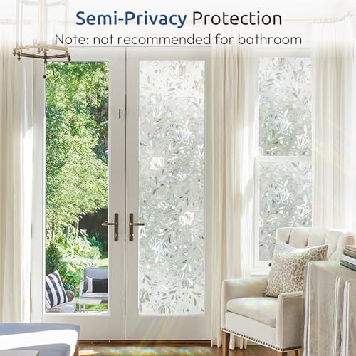 rabbitgoo Window Privacy Film, Stained Glass Cling, Tulip 17.5" x 157.4" - color: Clear, size: 17.5" x 157.4"