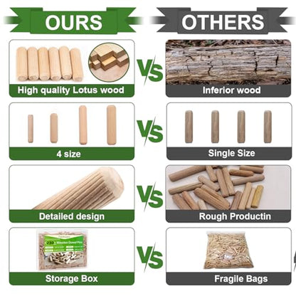 230Pcs Wooden Dowel Pins 1/4 3/8 5/16 Inch Fluted Wood Dowels Rods Pegs Assortment for Furniture Woodworking DIY Crafts - size: 4 sizes-230pcs