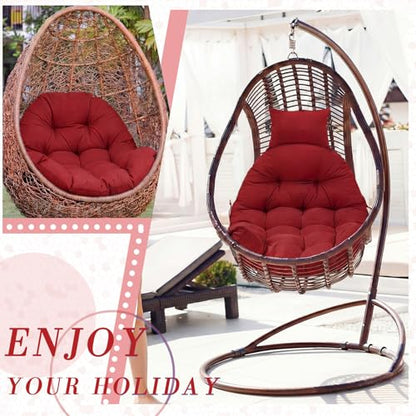 Tudomro Red Waterproof Egg Chair Cushion with Pillow Filling 2.58 kg Replacement Rocking Wicker Chair Cushion 48" x 32" High Back Hanging Swing Hammock Pad Thicken for Outdoor Patio Garden - color: Red