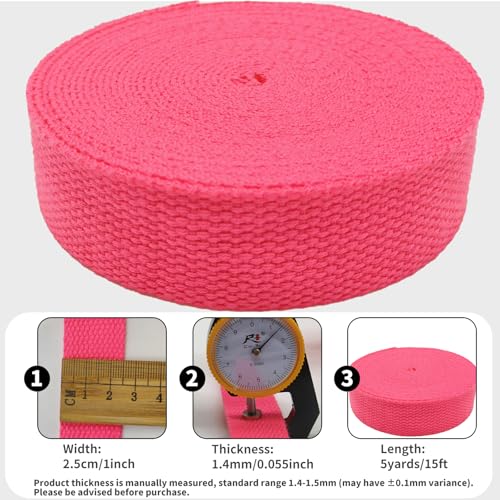 1 inch Cotton Webbing 5 Yards, Soft & Sturdy for Bag Handles - color: Neon Rose 575