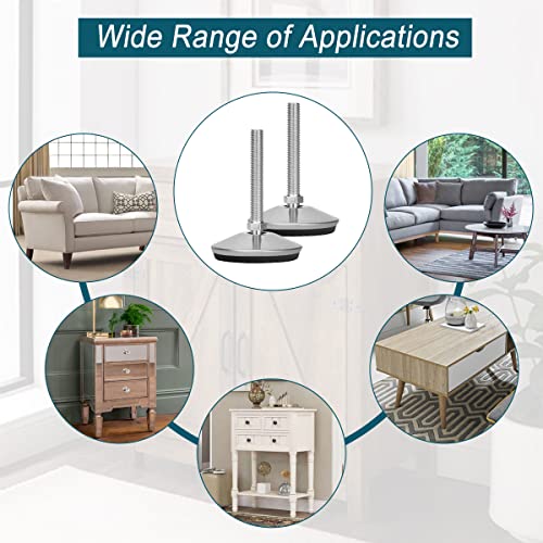 4 Set M8 Leveling Feet with 4-Pronged T Nut, Adjustable Leg Levelers Heavy Duty Furniture Levelers, M8 Furniture Legs with 2" Thread Length for Cabinet Sofa Table Chair Raiser, Silver - color: Silver, size: M8 x 50mm