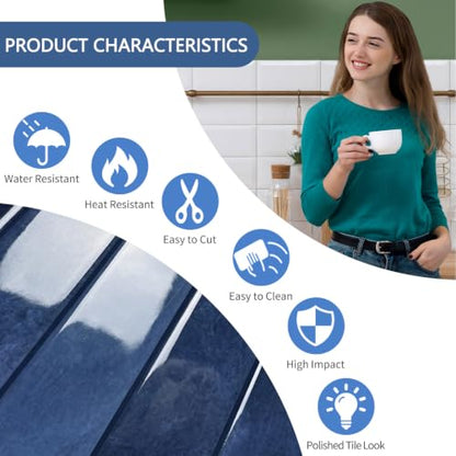 10 Sheets Upgraded Thicker Design Subway Tile Peel and Stick Backsplash - color: Blue
