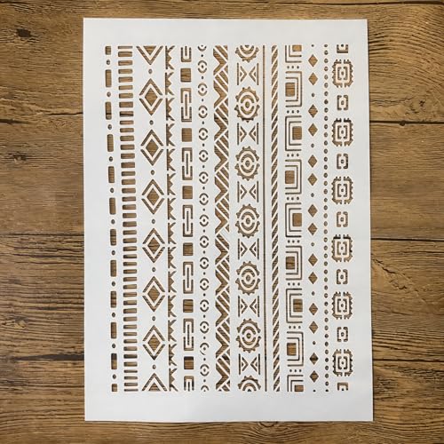 TIAMECH A4 Reusable Aztec Tribal Border Stencil for Painting - style: Aztec Tribal Border