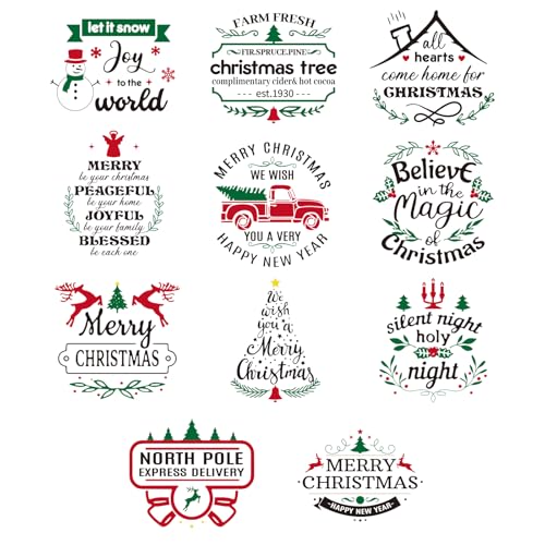 Whaline 11 Sheets Christmas Vintage Word Rub On Transfer for Crafts Black Warm Letters Rub On Transfer Stickers Furniture Decals for Xmas Party DIY Crafts, 5.5 x 5.5 Inch - style: Christmas