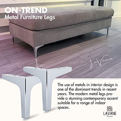 La Vane 4 Inch Diamond Triangle Metal Furniture Legs 4PCS- Heavy Duty Iron - color: Chrome, size: 4" / 10cm