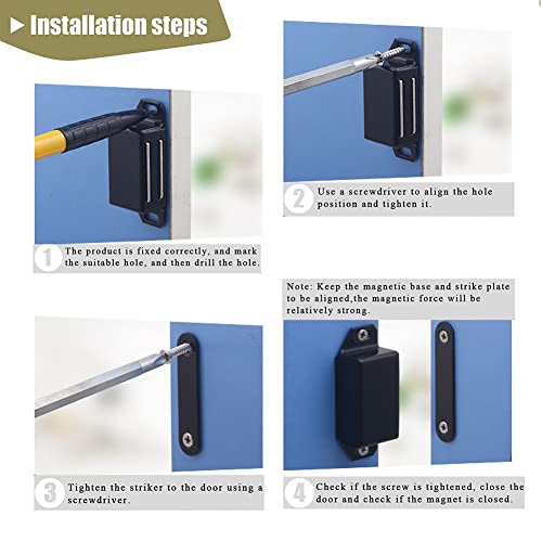 Cabinet Door Catch with Strong Magnetic, 1.2mm Thickness Furniture Latch 20 lbs, Black (Pack of 8) - color: 8PC-Black