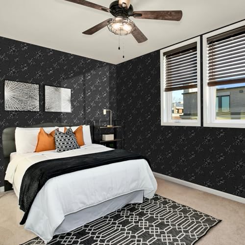 17.3"x590.5" Black Peel and Stick Wallpaper Modern Floral Contact Paper - color: Black, size: 17.3" x 590.5"