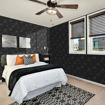 17.3"x590.5" Black Peel and Stick Wallpaper Modern Floral Contact Paper - color: Black, size: 17.3" x 590.5"