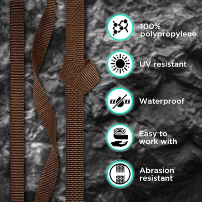 TECEUM Webbing Strap, 3/4" to 2", 10-50 Yds, Multi-Color Heavy Duty Tape - color: Brown, size: 1"- 10 yards