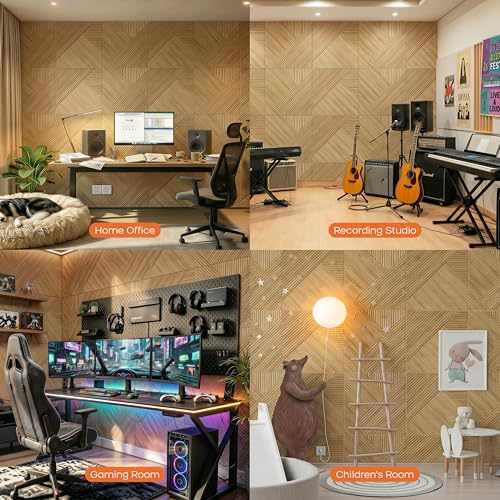 BUBOS 6-Pack Acoustic Panels, Wood Grain Sound Absorbing Panels, 23.6x23.6 - color: Light Diamond Weave, size: 72 * 48 Inches