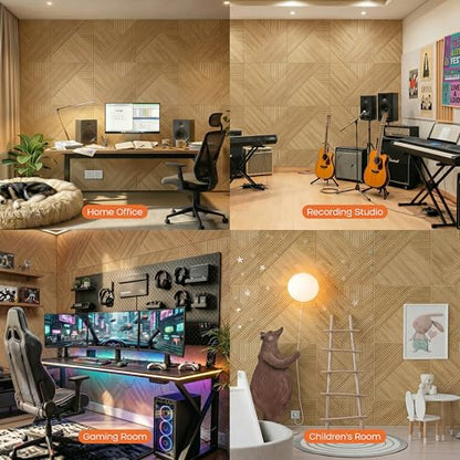 BUBOS 6-Pack Acoustic Panels, Wood Grain Sound Absorbing Panels, 23.6x23.6 - color: Light Diamond Weave, size: 72 * 48 Inches