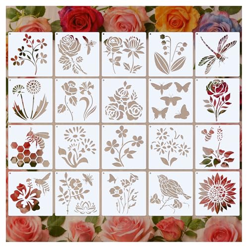 20 Pack Flower Stencils for Painting, 5x5 Inch Reusable Botanical Garden - style: JLL-Wildflower