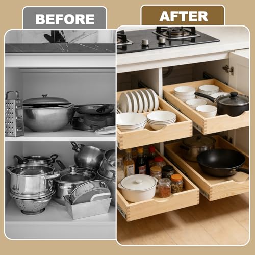 Soft Close Wood Pull Out Cabinet Drawer, 17", Fits 18"+ Opening - size: 17inch
