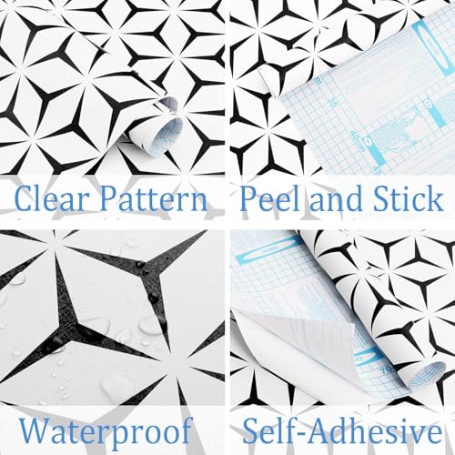 Heroad Wall Paper Peel and Stick Modern Black and White Wallpaper Peel and Stick Boho Geometric Contact Paper for Cabinets and Drawers Renter Friendly Self-Adhesive Removable Waterproof 17.7” x 393” - color: Black/White, size: 17.7" x 393"